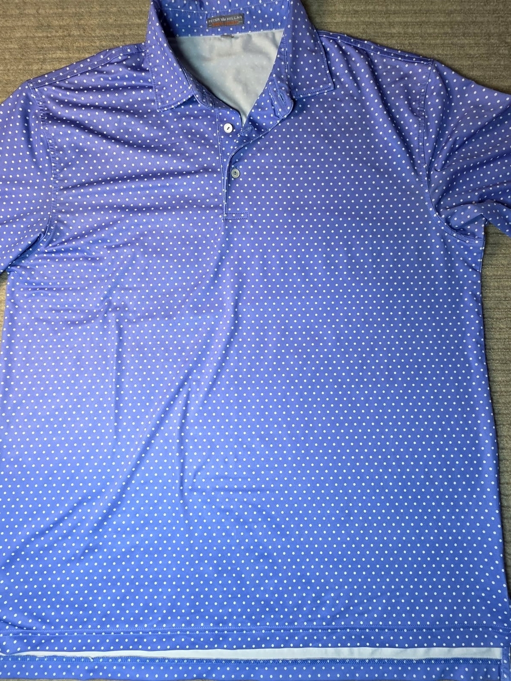 Peter Millar Polo Shirt Mens XL Blue Dot Summer Comfort Golf. Country Club Logo